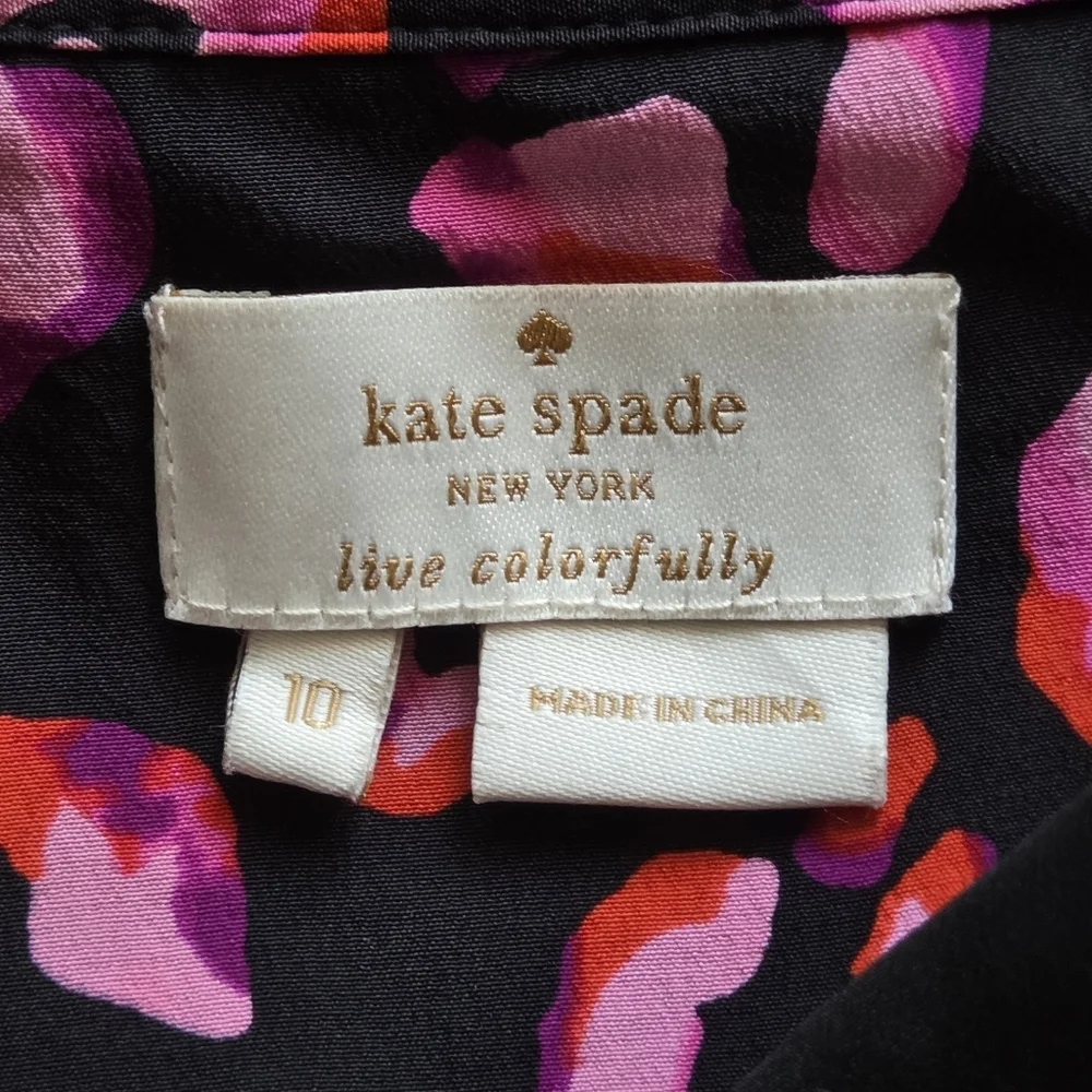 Kate Spade Silk Blouse Abstract Long Sleeve Button Down Shirt Pink Black Size 10